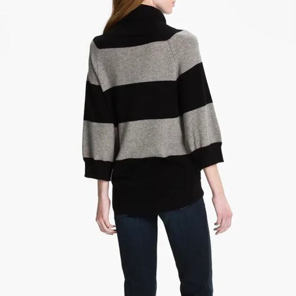 Pure Amici Cashmere Cowl Neck Sweater Womens Size XS Black & Gray Stripe - Picture 10 of 16